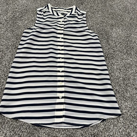 J.CREW Tops - J CREW Striped Navy White Button Sleeveless Blouse, Size 00